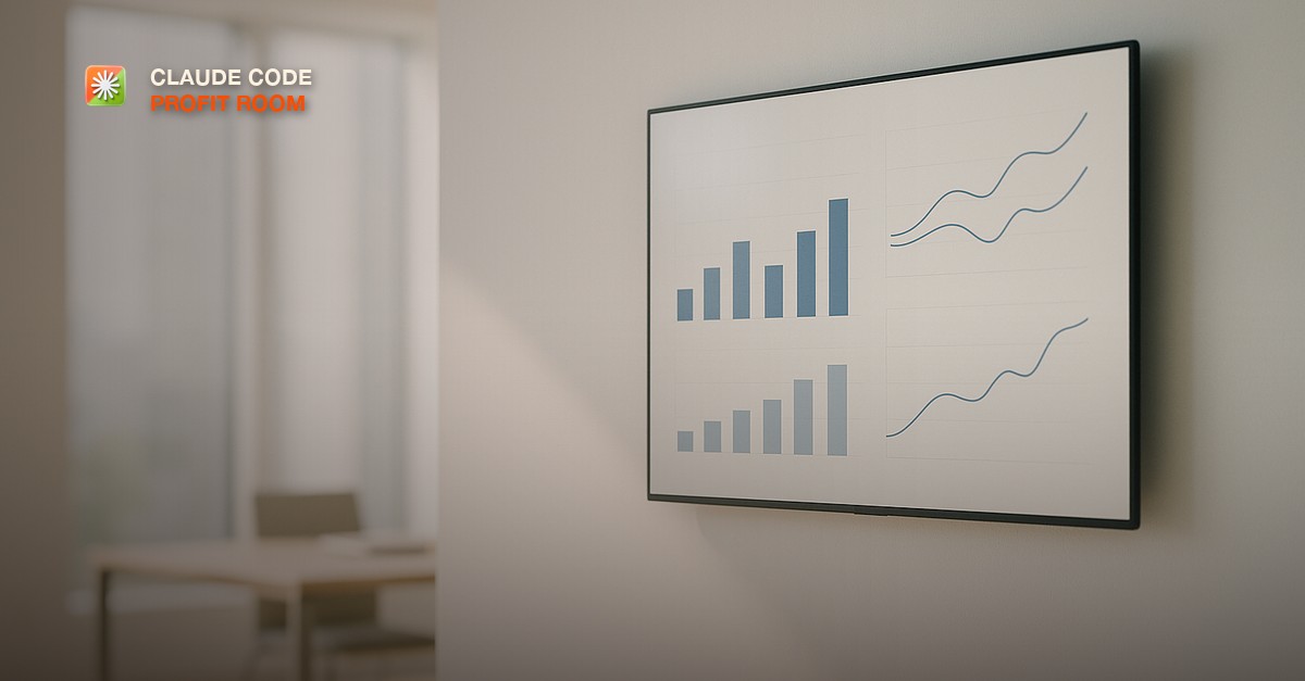 Clean wall-mounted display showing simple bar charts in a bright modern office