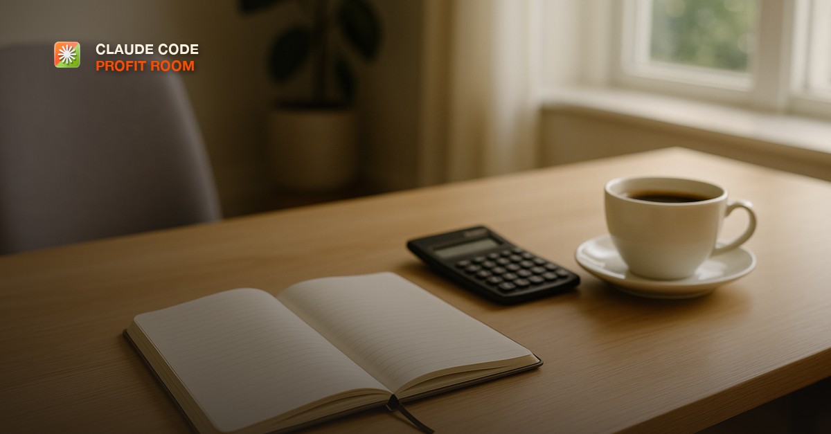 A clean desk with a single notebook and a calculator laid out in soft morning light, no people