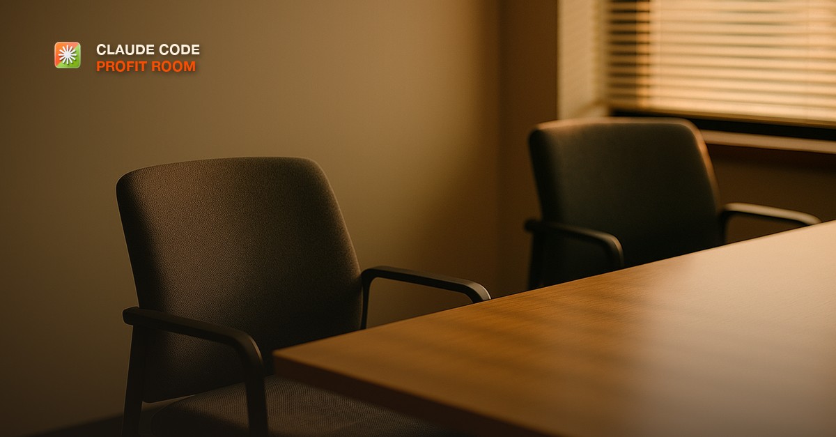 Empty chair pushed in at a shared conference table across from an occupied one