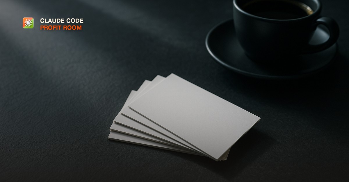 A neat fan of blank crisp business cards on a dark slate desk beside a black coffee cup