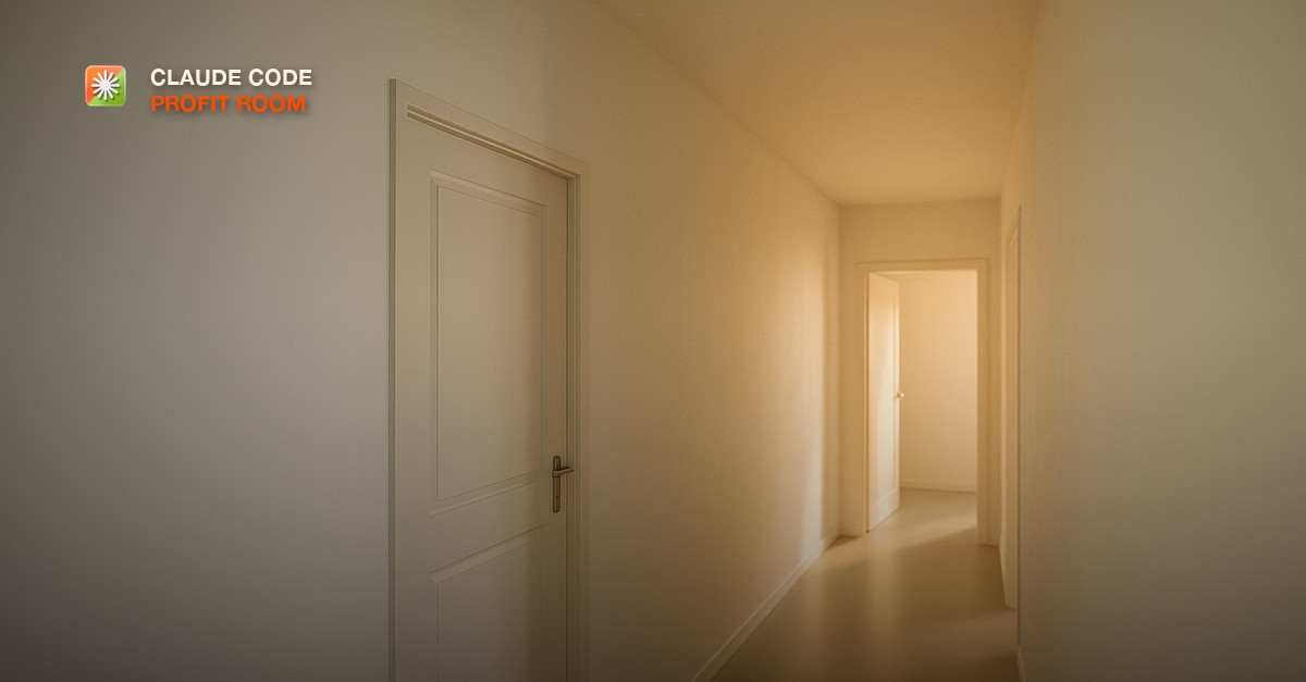 A closed office door with a plain wooden desk and a single empty chair beside it, no people or text