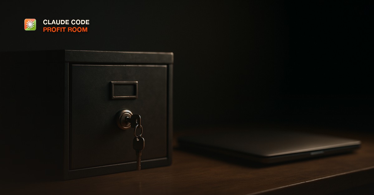 A locked filing cabinet drawer next to an open laptop on a plain desk, no people or text