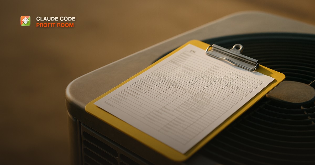 A yellow work clipboard holding a completed HVAC service ticket, resting on a stainless steel rooftop condenser unit in warm afternoon light