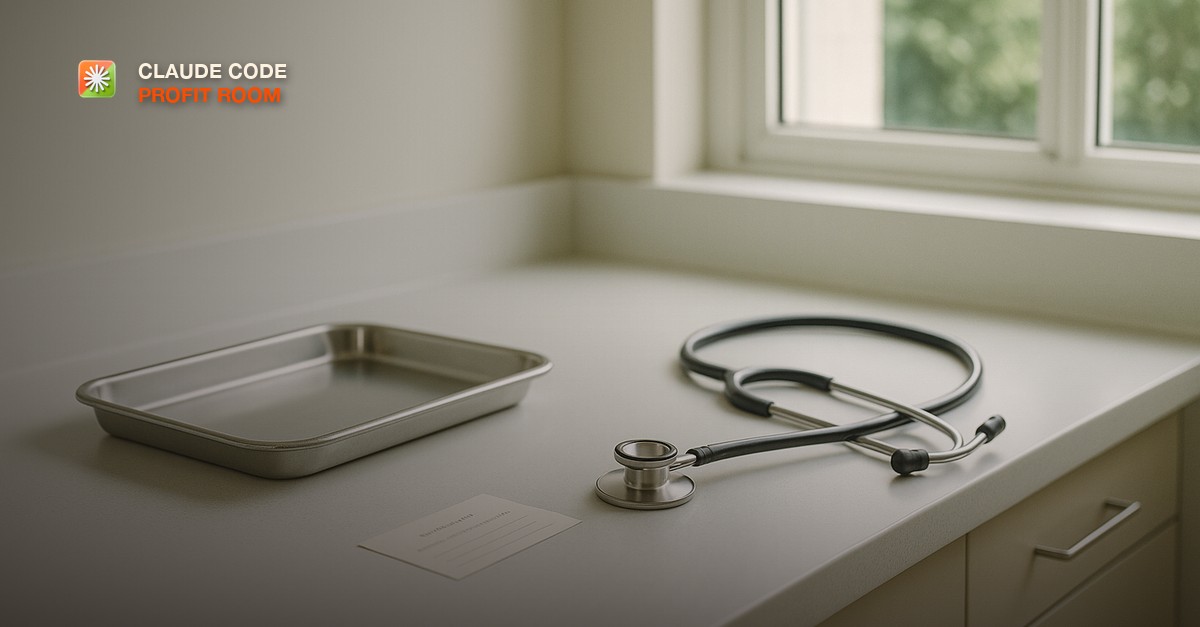A clean veterinary exam room counter with a stainless steel tray, a stethoscope, and a printed appointment reminder card in soft daylight